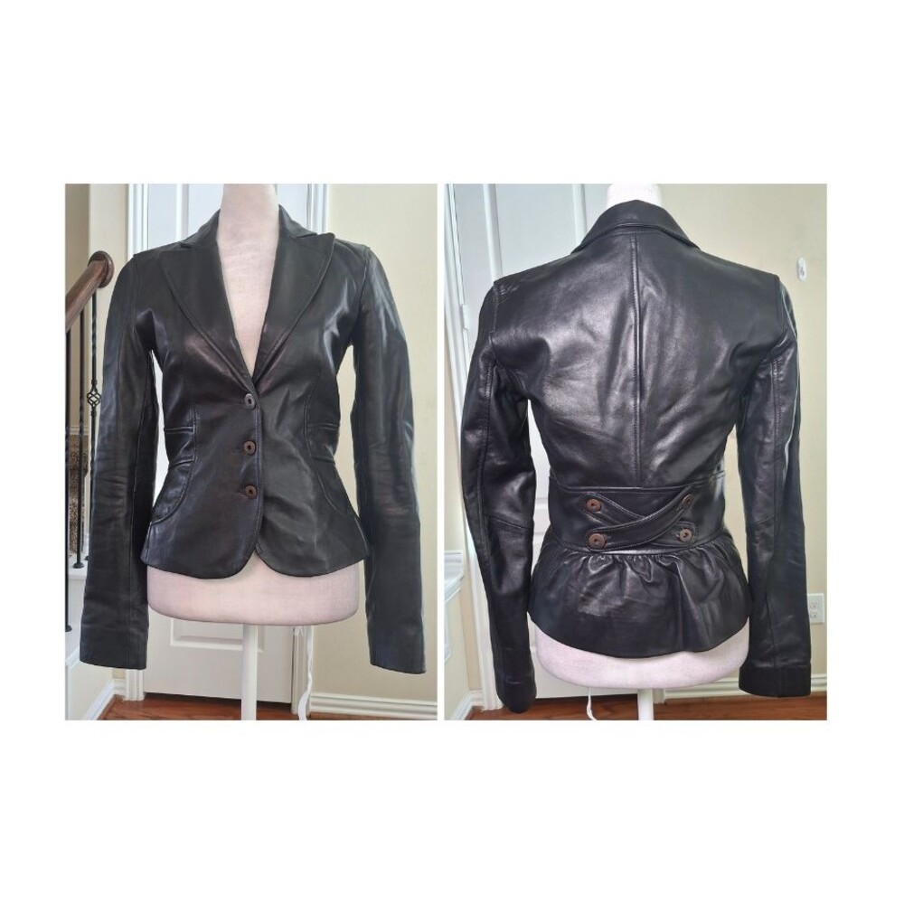 AX Armani Exchange Fitted Blazer Jacket Black XS Peplum Back Goth Quiet Luxury